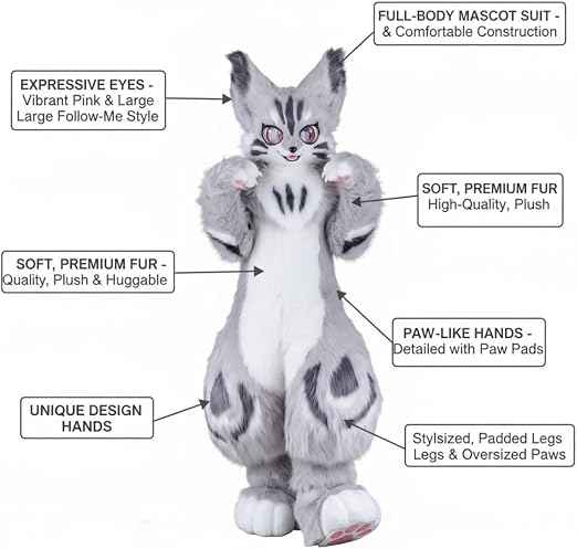 Kemono Fox Full Fursuit – Silver Gray, White, Charcoal & Pink