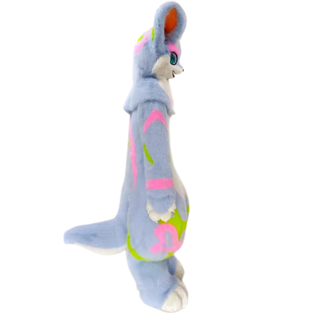Kemono Fox Full Fursuit – Silver Gray, White, Neon Pink & Lime Green