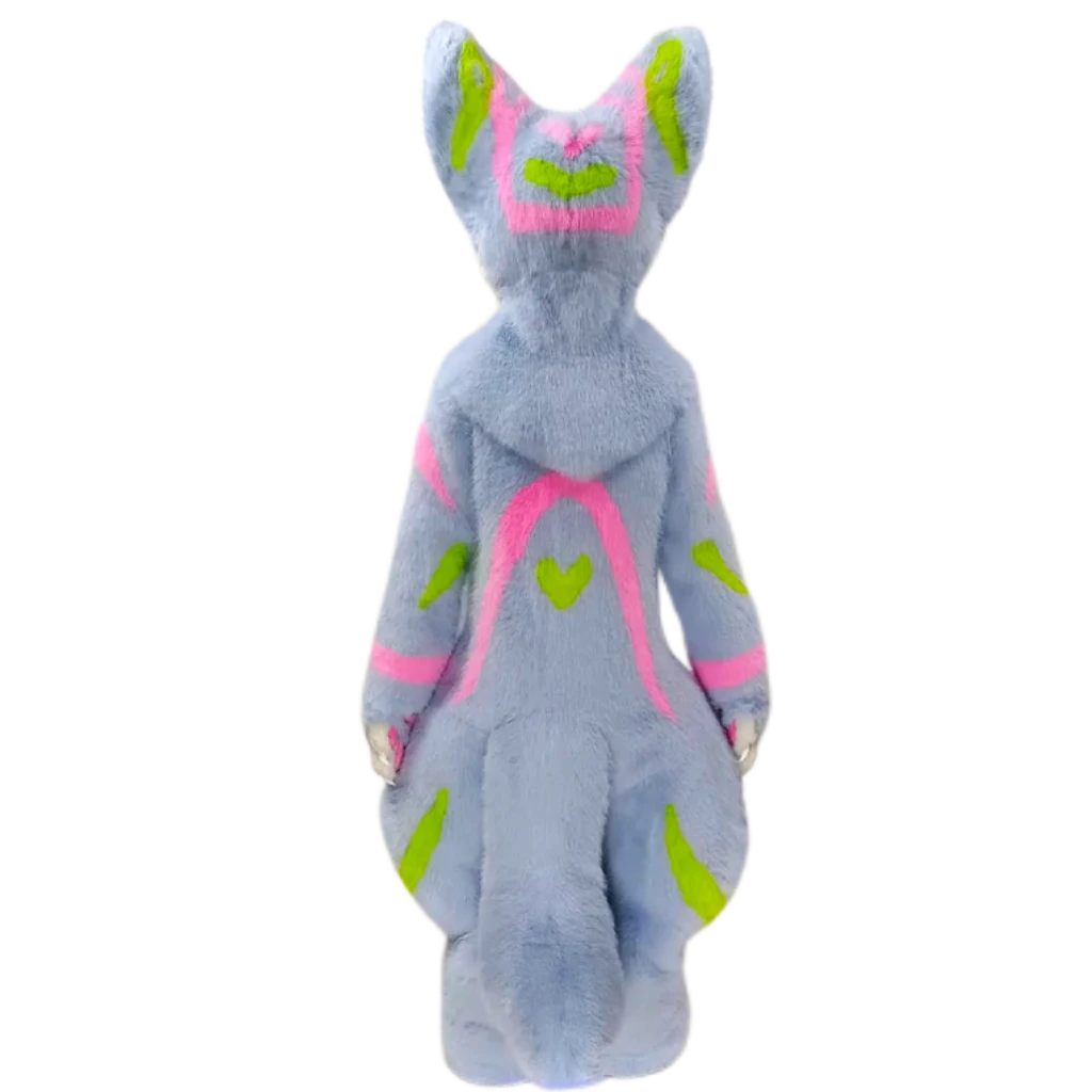 Kemono Fox Full Fursuit – Silver Gray, White, Neon Pink & Lime Green
