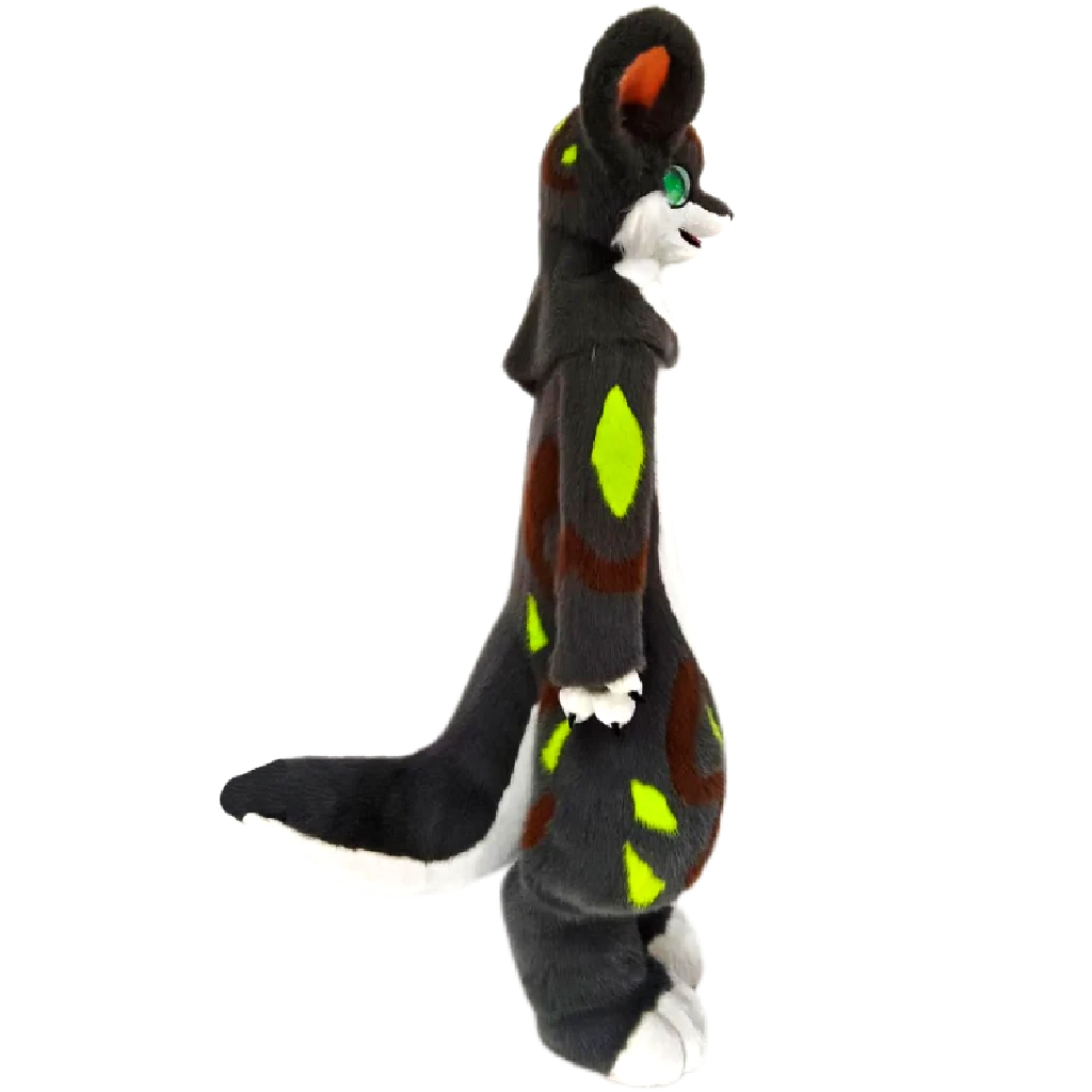 Kemono Fox Full Fursuit – Charcoal Black, White, Neon Lime & Brown