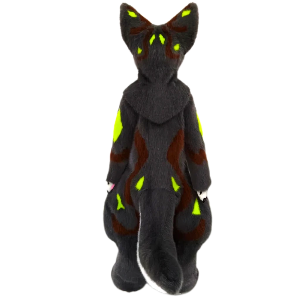 Kemono Fox Full Fursuit – Charcoal Black, White, Neon Lime & Brown
