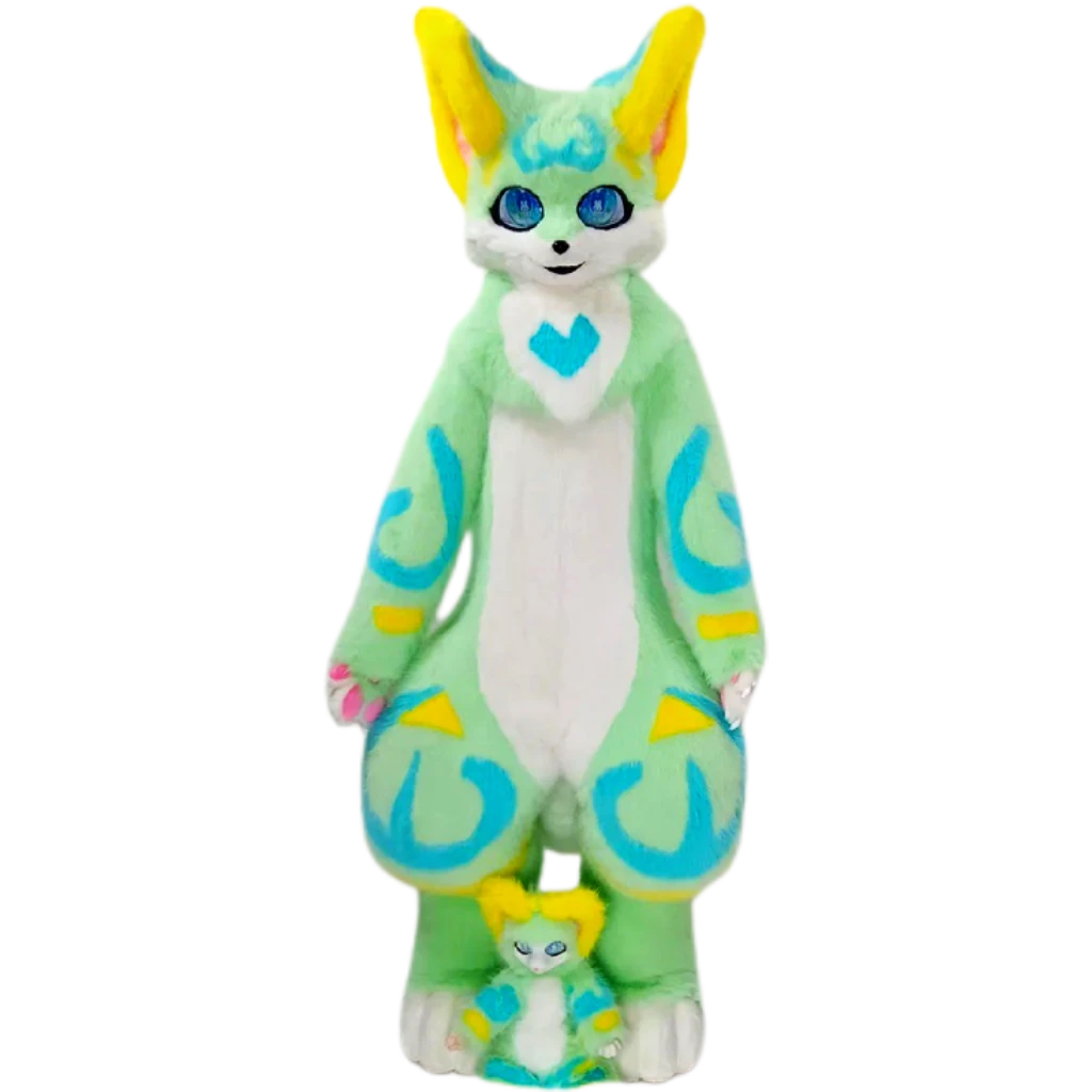 Kemono Fox Full Fursuit – Mint Green, White, Aqua Blue & Yellow