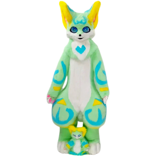 Kemono Fox Full Fursuit – Mint Green, White, Aqua Blue & Yellow