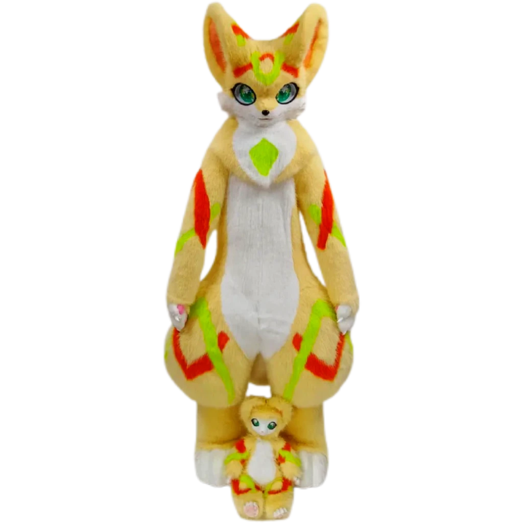 Kemono Fox Full Fursuit – Cream, White, Orange & Lime Green