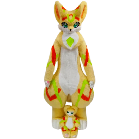 Kemono Fox Full Fursuit – Cream, White, Orange & Lime Green
