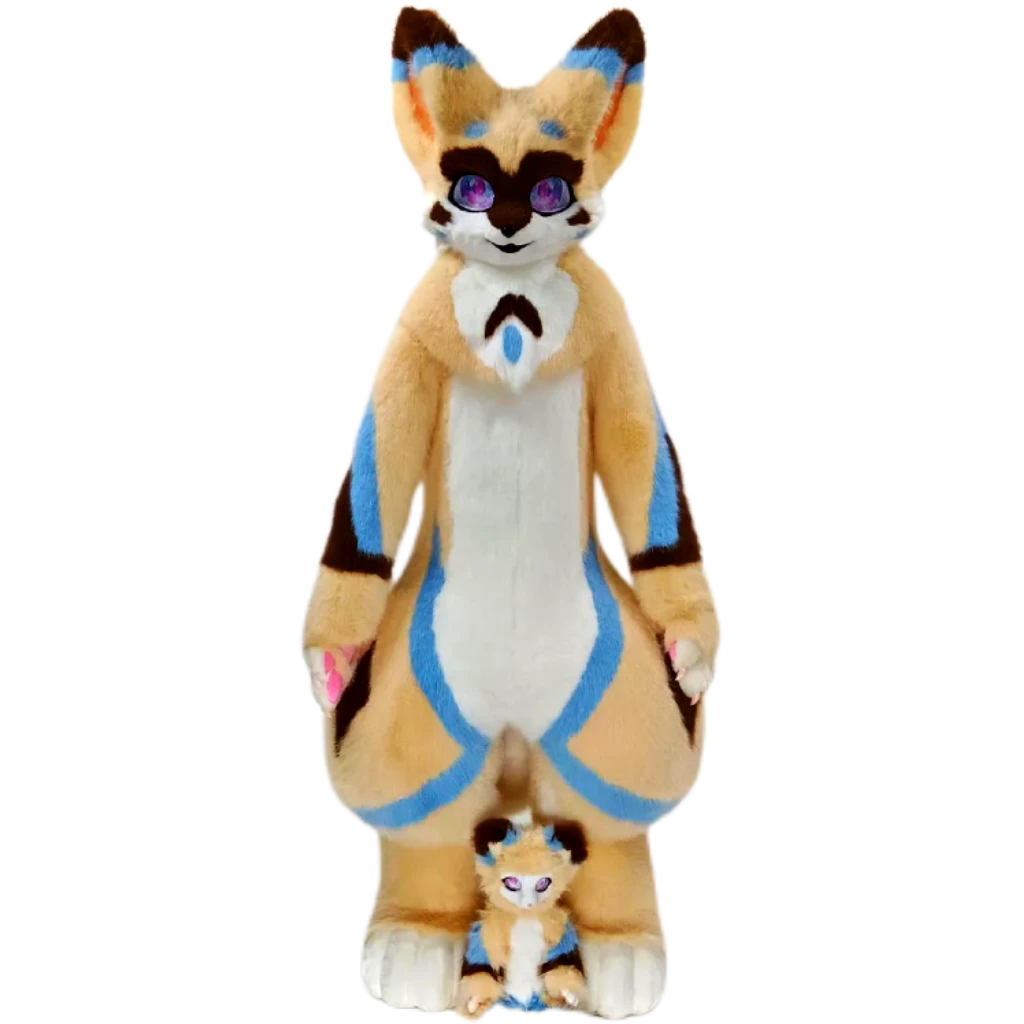 Kemono Fox Full Fursuit – Cream, White, Sky Blue & Dark Brown