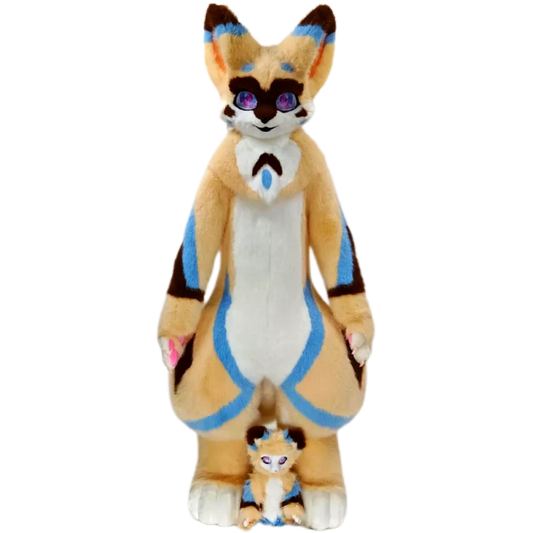 Kemono Fox Full Fursuit – Cream, White, Sky Blue & Dark Brown