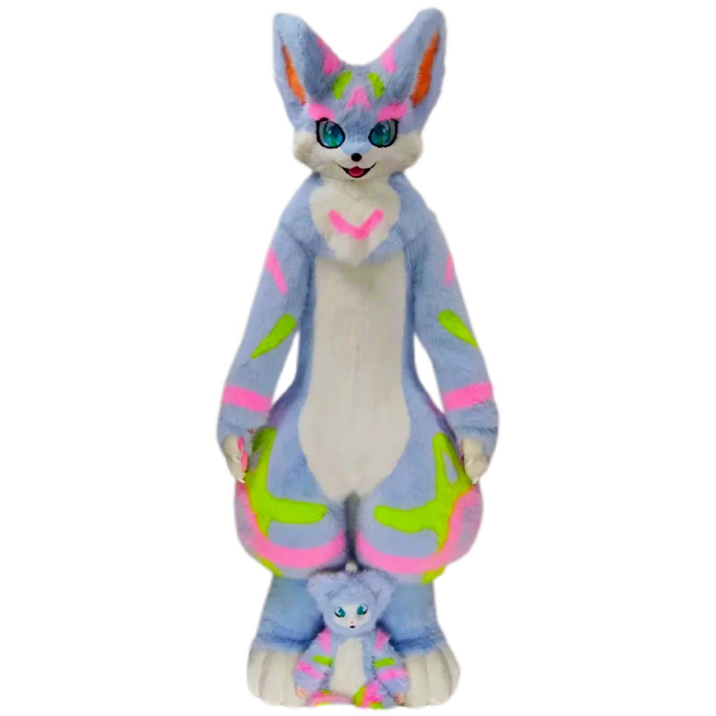 Kemono Fox Full Fursuit – Pastel Blue, White, Neon Pink & Lime Green