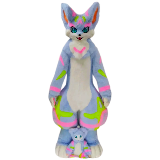Kemono Fox Full Fursuit – Pastel Blue, White, Neon Pink & Lime Green