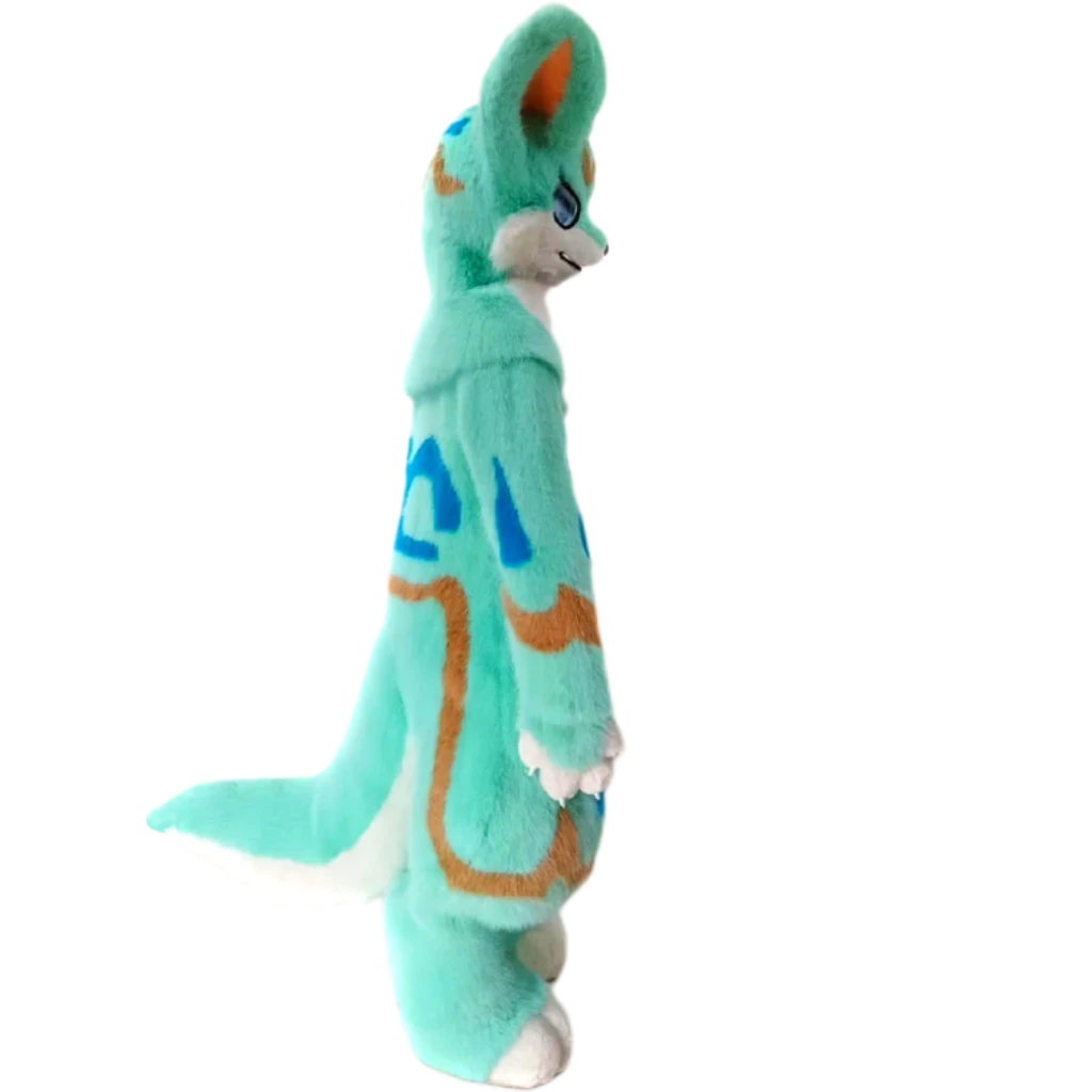 Kemono Fox Full Fursuit – Aqua Turquoise, White, Blue & Warm Brown