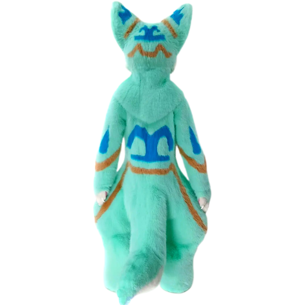 Kemono Fox Full Fursuit – Aqua Turquoise, White, Blue & Warm Brown