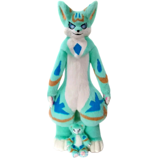Kemono Fox Full Fursuit – Aqua Turquoise, White, Blue & Warm Brown
