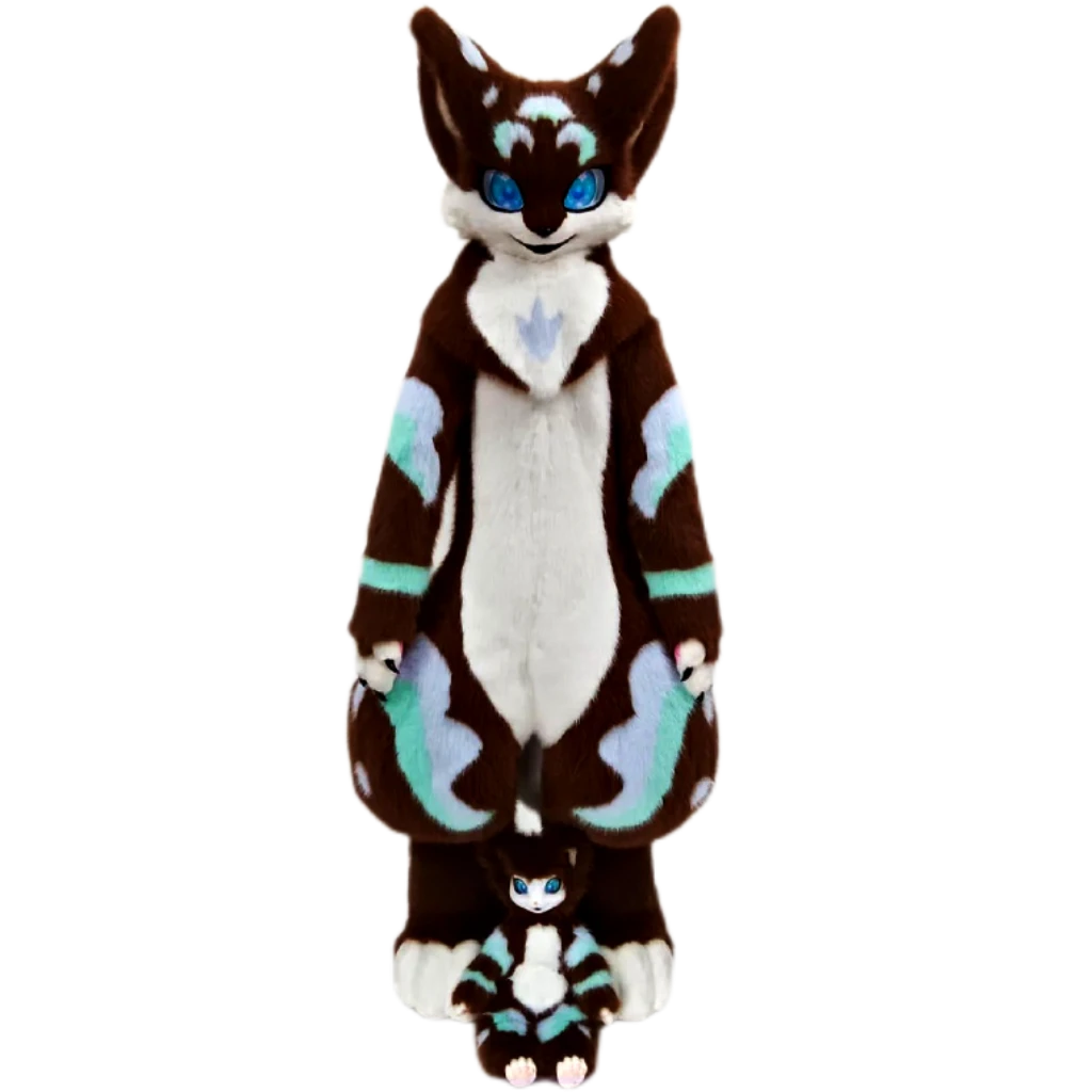 Kemono Fox Full Fursuit – Chocolate Brown, White & Light Aqua