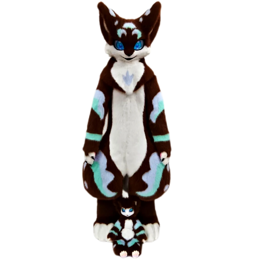 Kemono Fox Full Fursuit – Chocolate Brown, White & Light Aqua