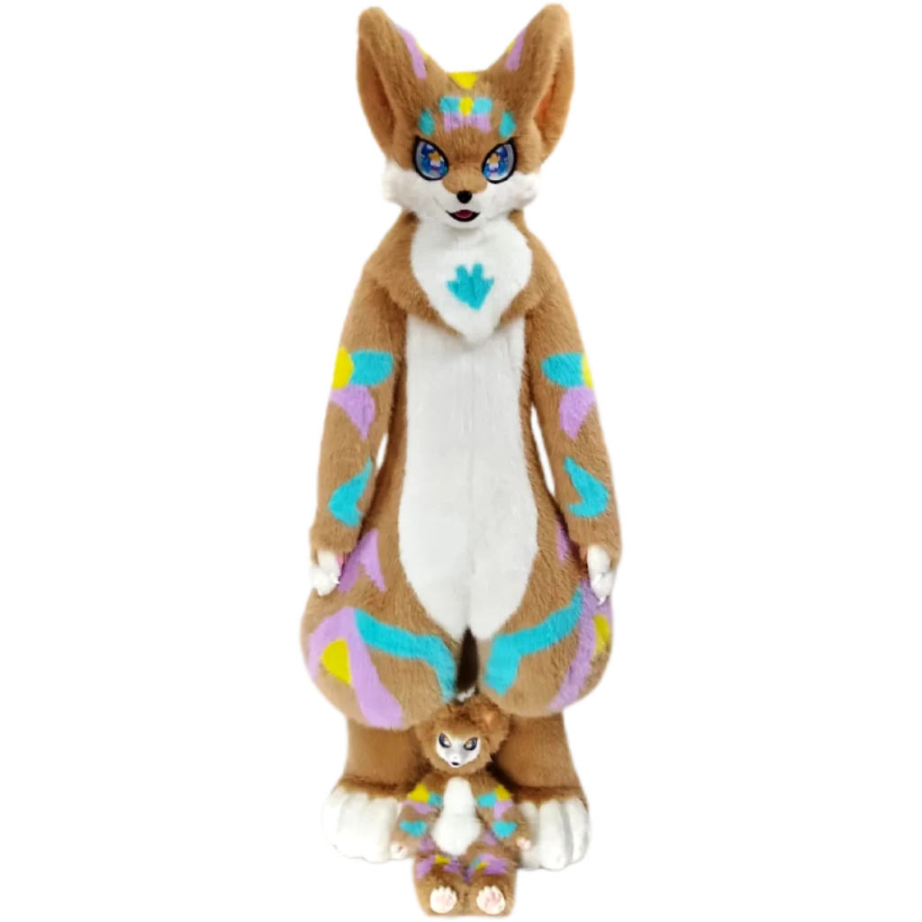 Kemono Fox Full Fursuit – Tan, Cream, Pastel Blue, Pink & Yellow