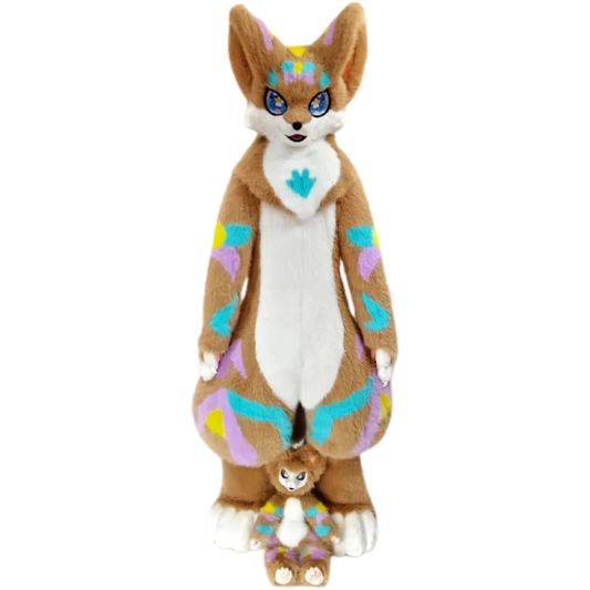 Kemono Fox Full Fursuit – Tan, Cream, Pastel Blue, Pink & Yellow